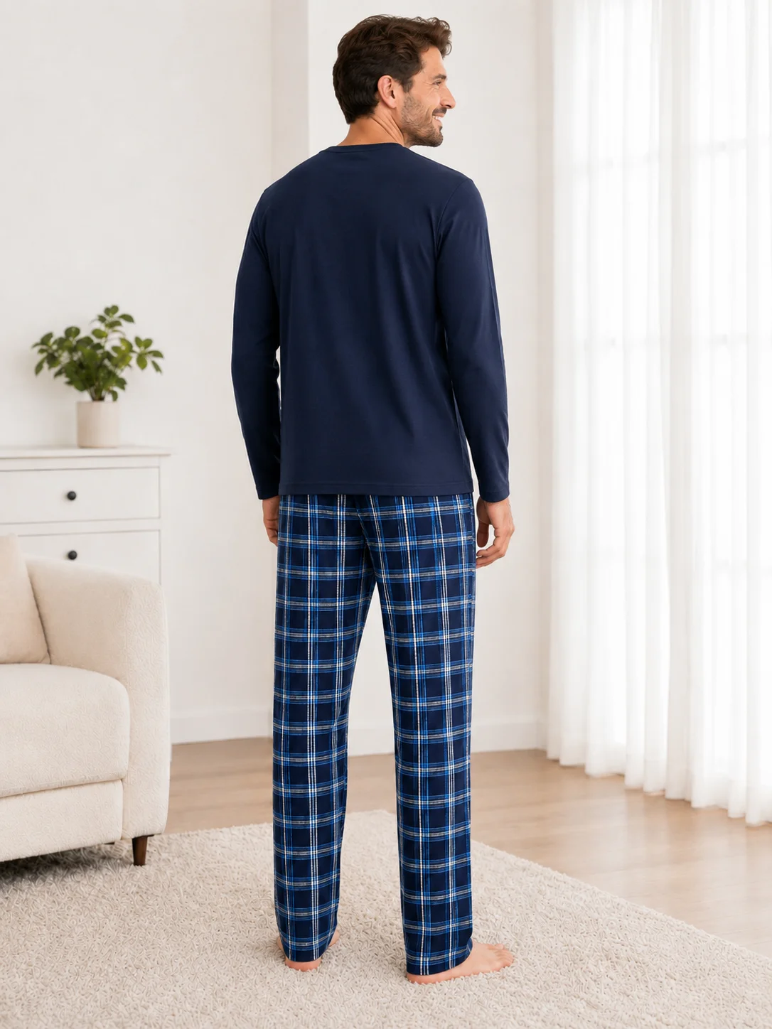Set Relaxare Barbati Bluză Good Vibes si Pantaloni in Carouri-Bleumarin — imagine 4