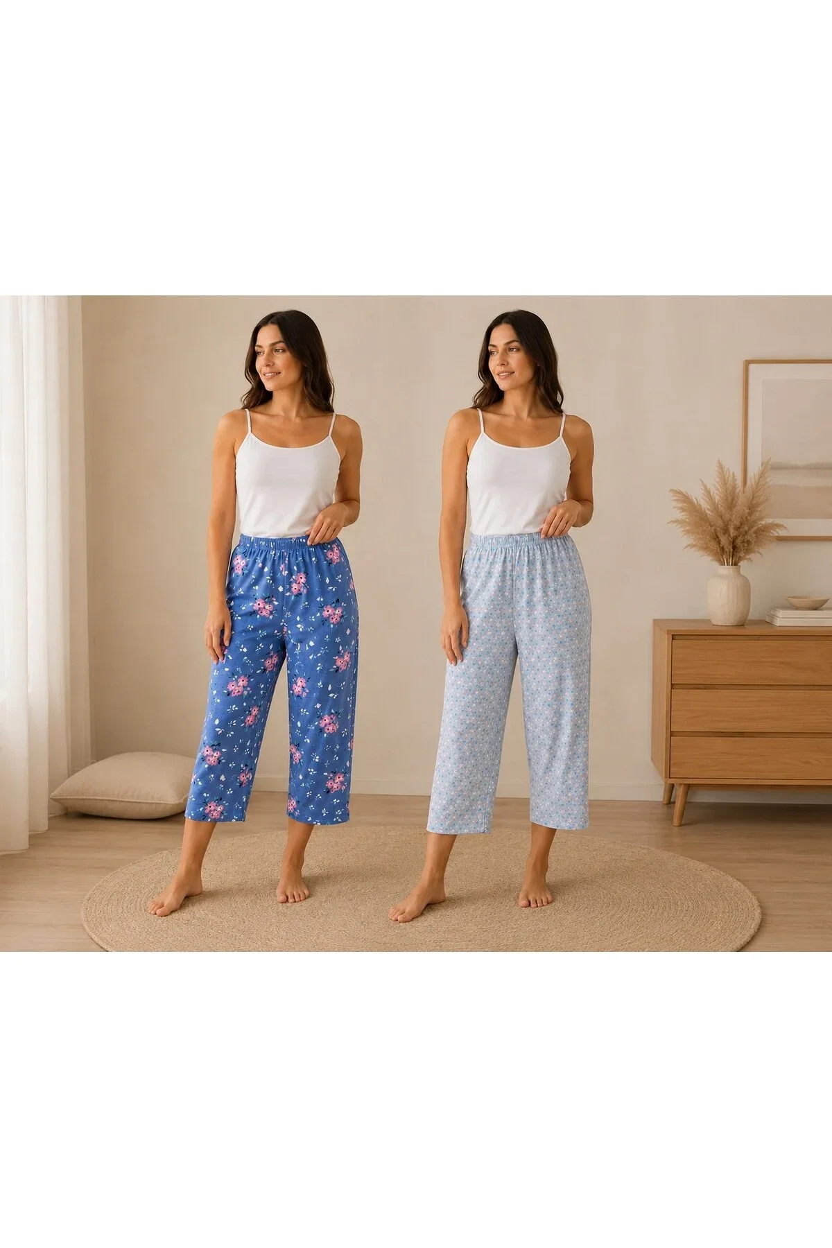 Pantaloni dama 3/4 de pijama ,2/set  în culori și imprimeuri diferite
