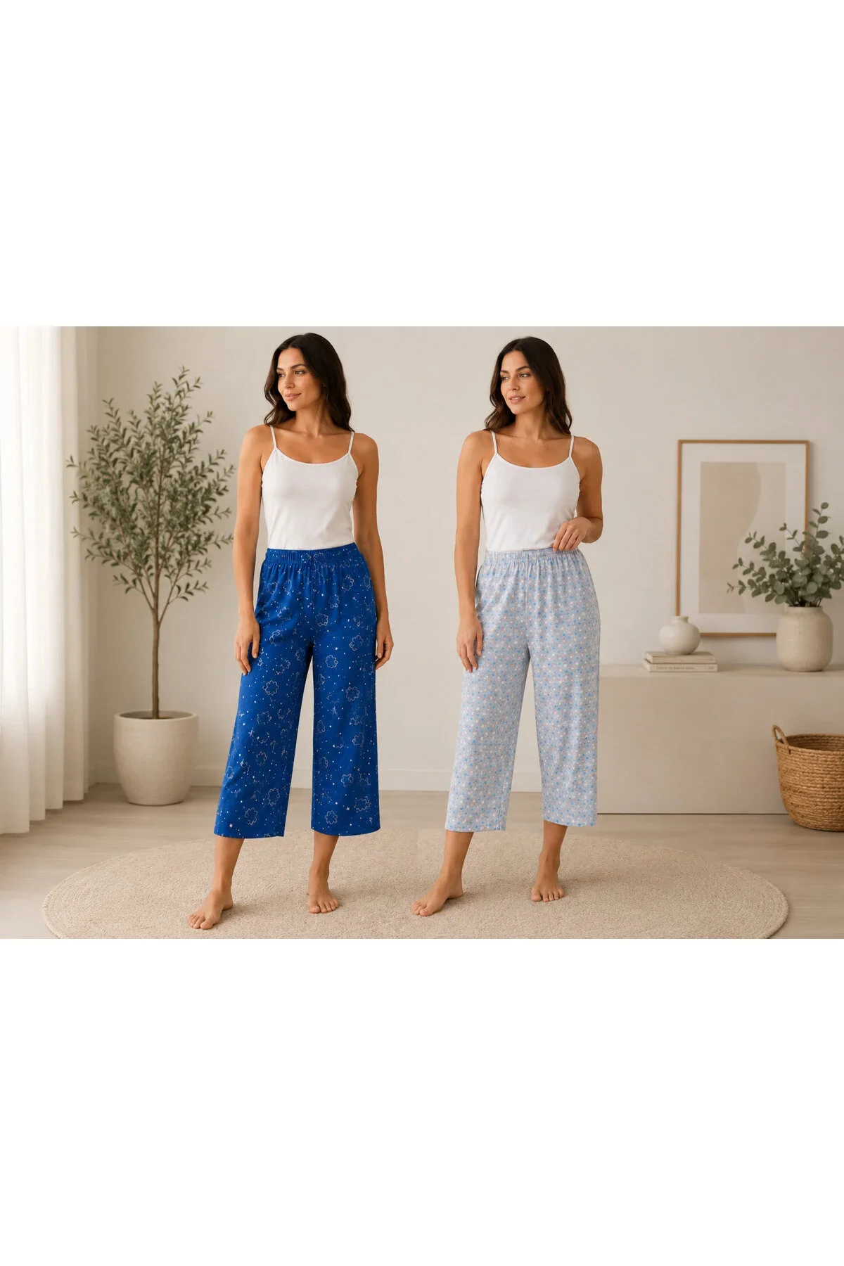Pantaloni dama 3/4 de pijama ,2/set  în culori și imprimeuri diferite — imagine 1