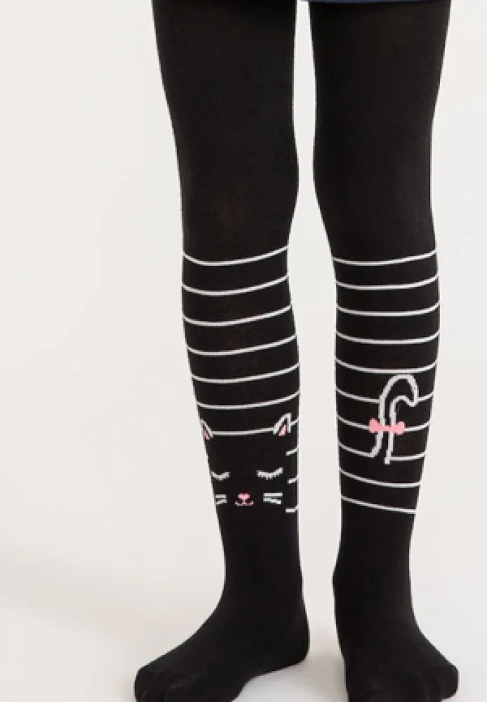 Dres fetițe Penti Young ,,Stripe Cat'', bumbac- mat, opac, Negru