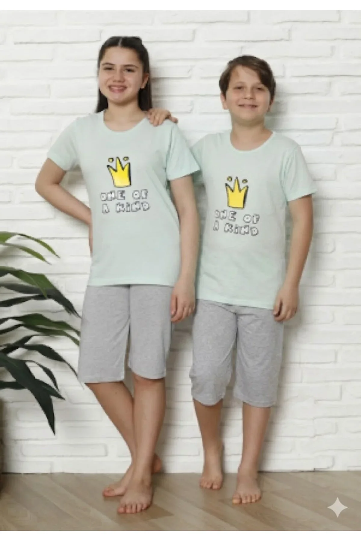 Pijama copii cu maneca scurta si pantalon 3/4,culoare Vernil, KING