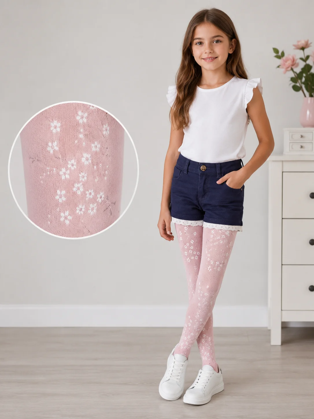 Dres fetițe Penti Pretty ,,Bouquet'', 40 den- imprimeu floricele, Roz — imagine 1