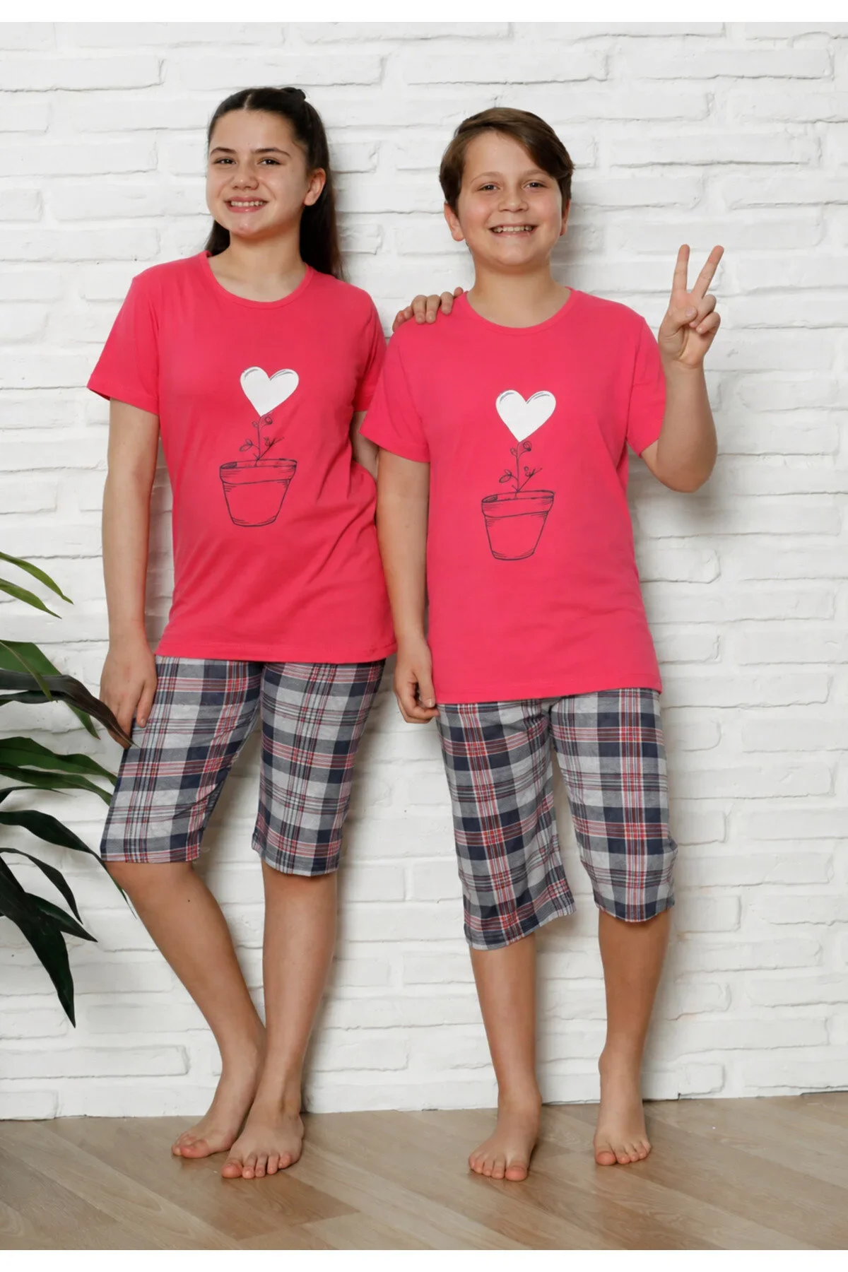 Pijama copii cu maneca scurta si pantalon 3/4,Roz