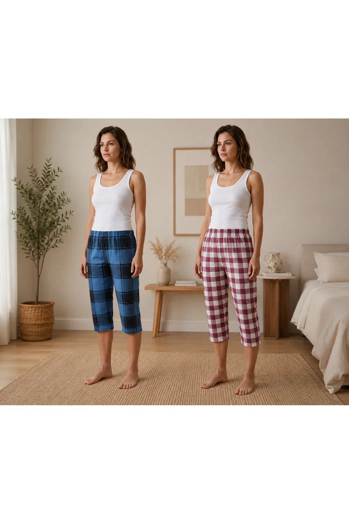 Pantaloni dama 3/4 de pijama ,2/set  în culori și imprimeuri diferite