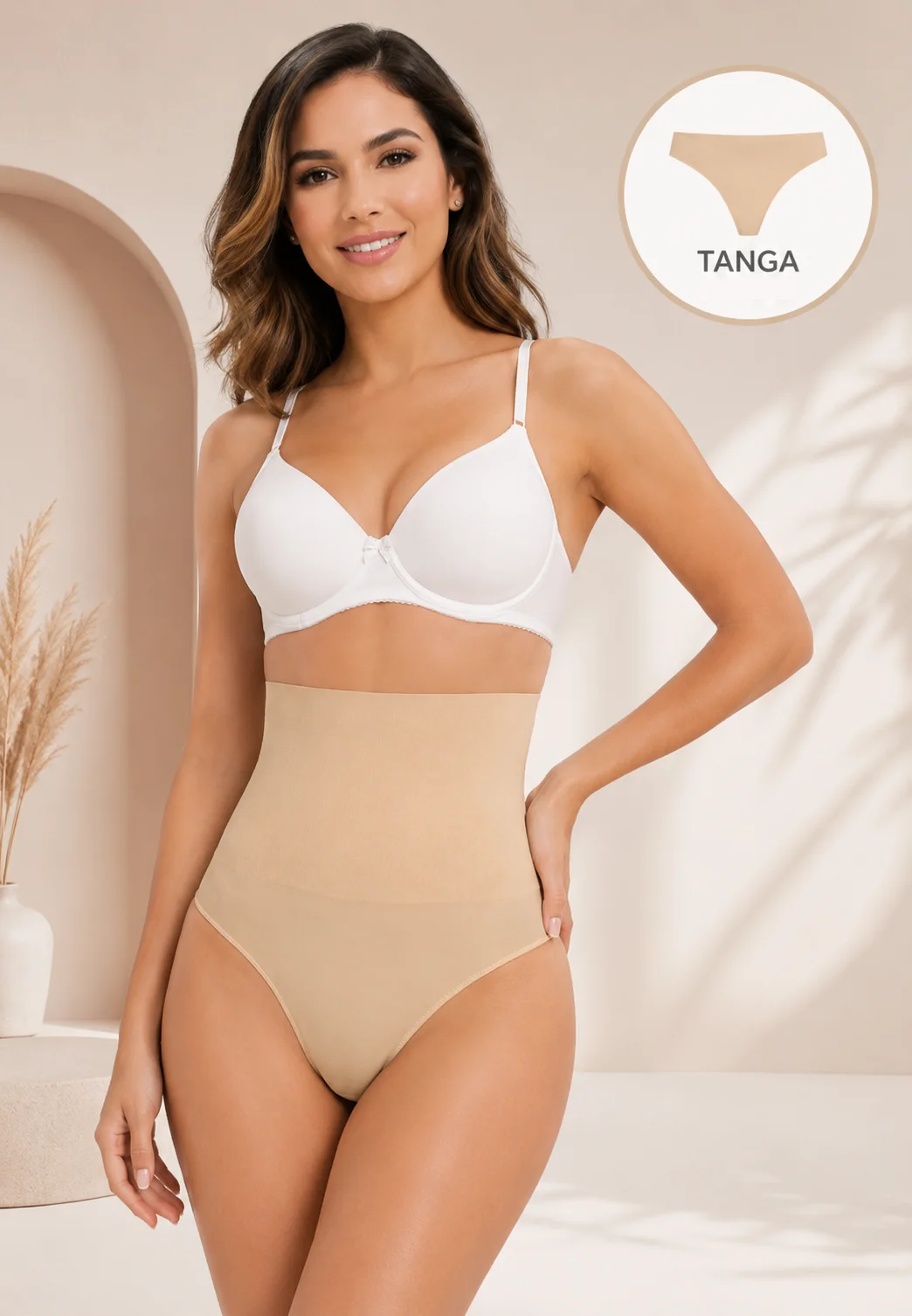 Burtieră modelatoare cu chilot tanga, bej — imagine 1