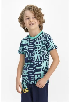 Pijama copil cu tricou și pantaloni lungi, imprimeu cifre, Verde