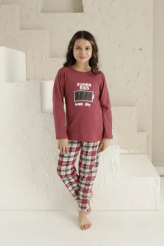 Pijama Fete, Mânecă Lungă, Imprimeu Super Kids, Roz Închis