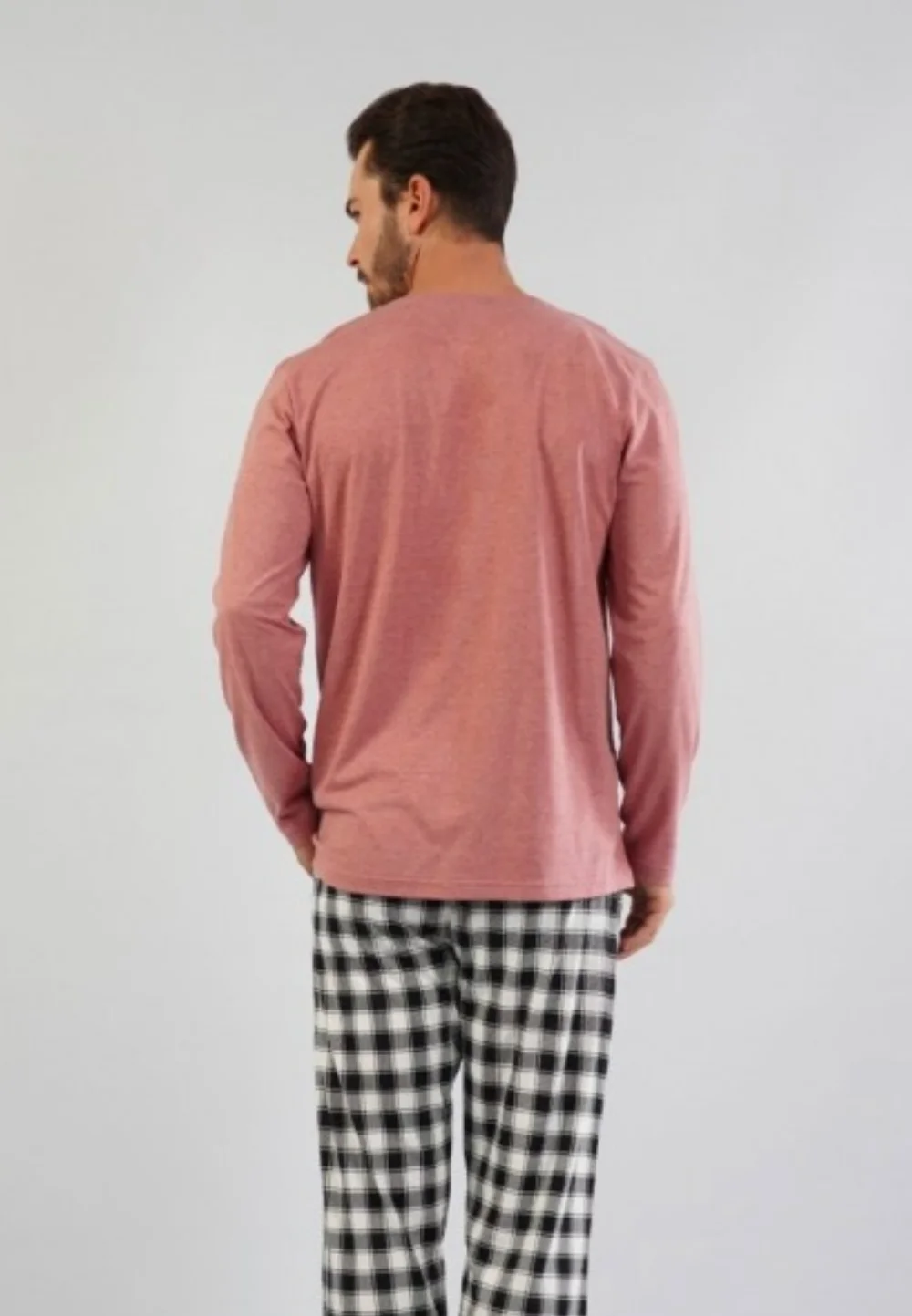 Pijamale Bărbați din Bumbac, Roz Pudră cu Imprimeu Text, Pantaloni și Mâneci Lungi