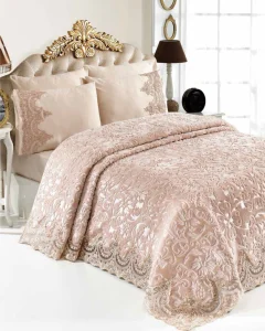 Lenjerie de Pat, Set 6 Piese, pentru 2 persoana, Cappuccino