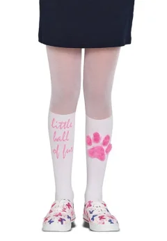 Dres fetițe Penti Pretty ,,Fur'' 30 DEN, imprimeu pernuțe roz de pisicuță, alb