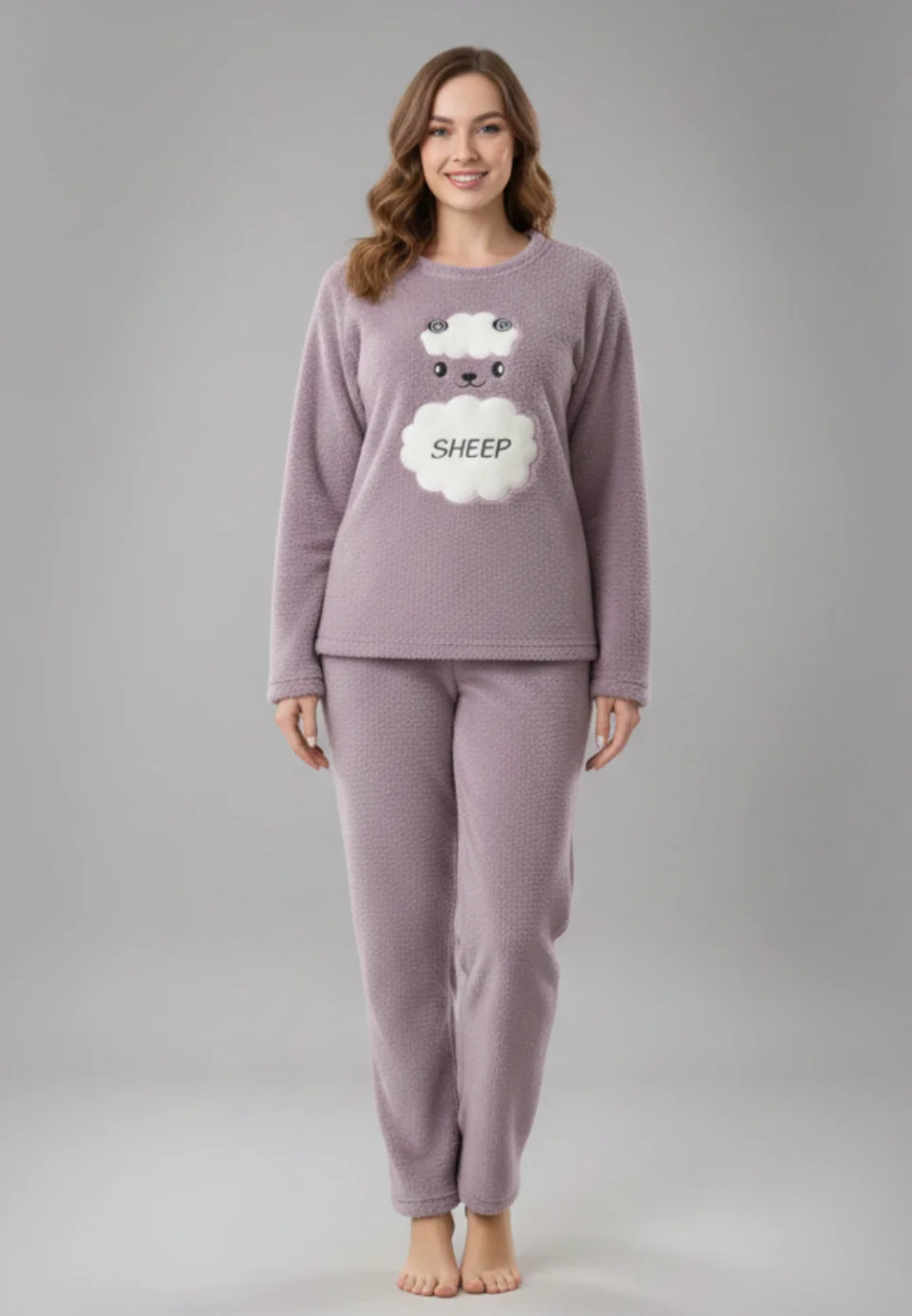 Pijamale damă cocolino mov cu imprimeu „Sheep”