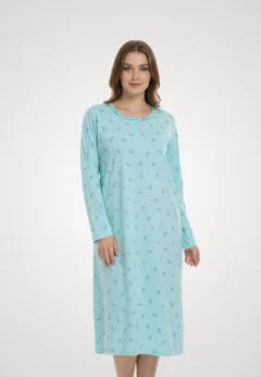Cămașă de noapte, turcuoaz cu floricele