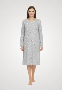 Cămașă de noapte gri cu imprimeu smile face