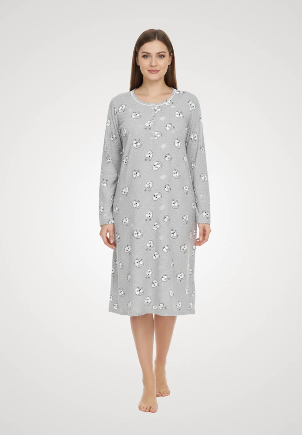 Cămașă de noapte gri cu imprimeu smile face