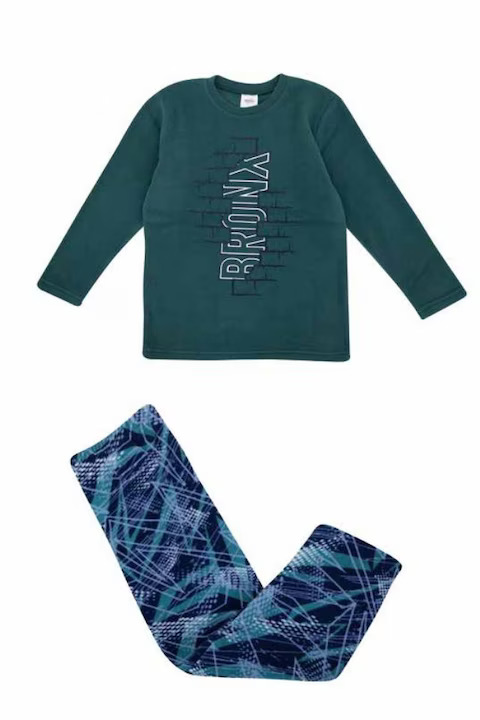 Pijama Polar pentru copii cu manecă lungă si pantaloni lungi, culoare verde