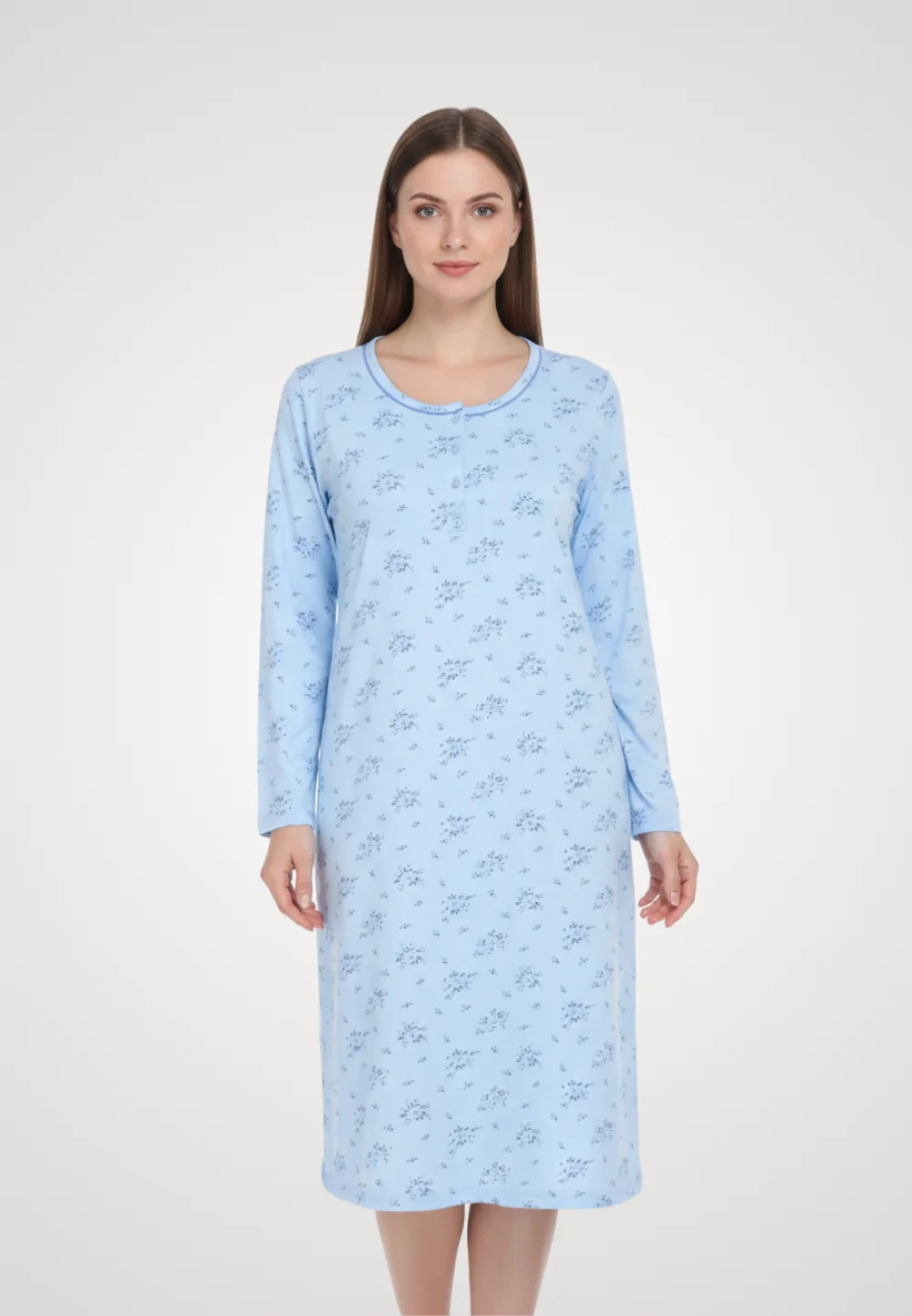 Cămașă de noapte albastra imprimeu flori