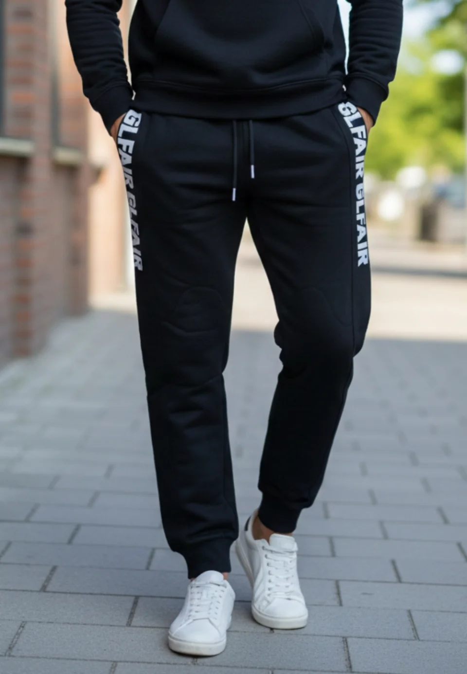 Pantaloni de trening bărbați negri cu imprimeu „GLFAIR”