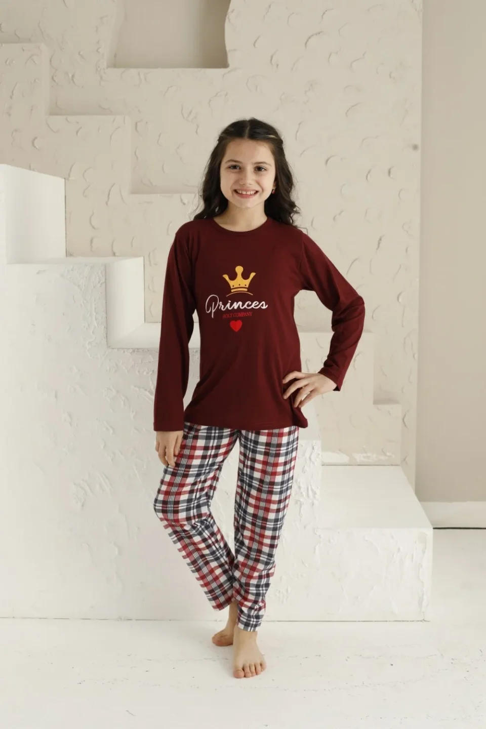 Pijama Fete, Mânecă Lungă, Princess, Bordo