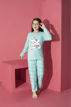 Pijama Fete, Mânecă Lungă, Imprimeu pisicuta, blue