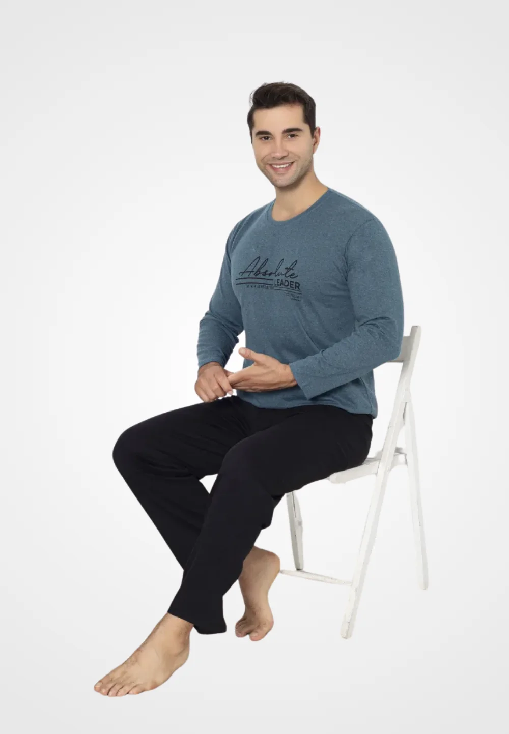 Pijama bărbați din bumbac, mânecă lungă și pantaloni lungi, imprimeu Absolute Leader