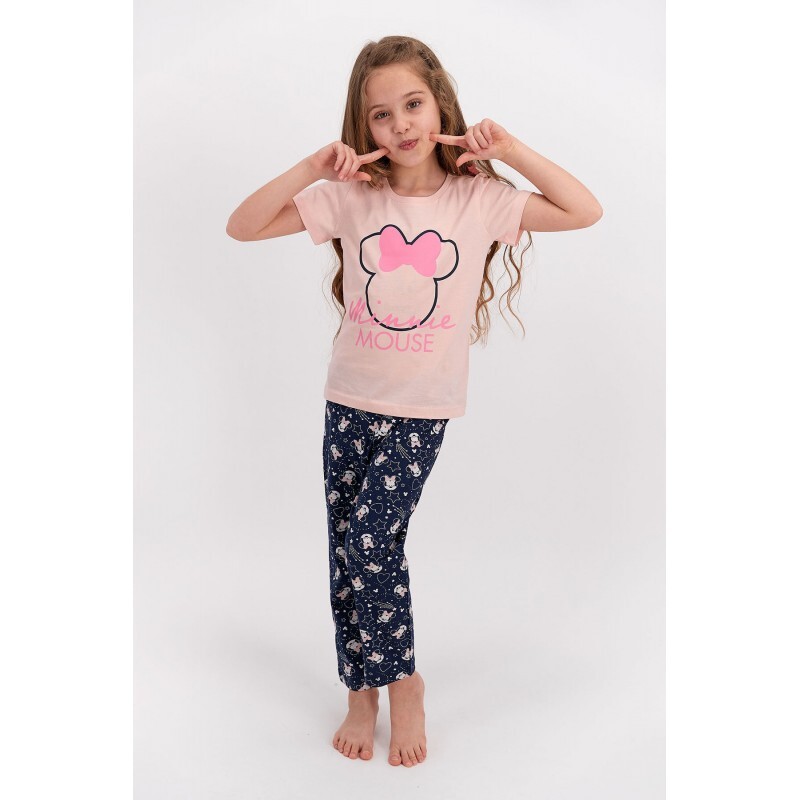 Pijamale pentru copii Minnie Mouse, bluza cu mânecă scurtă și pantalon lung, roz pudra