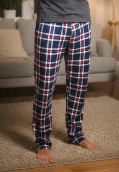 Pantaloni pijama bărbați bleumarin cu carouri roșii și albe – croială lejeră-big size