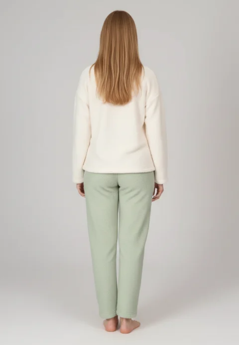 Pijamale damă cocolino alb și verde deschis cu imprimeu „Funny Eyes”