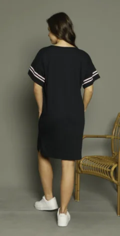 Rochie casual damă cu mânecă scurtă, până la genunchi, imprimeu Be Nice, negru