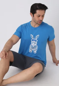 Pijama bărbați Paște, Albastru – tricou bumbac 100% și pantaloni 3/4