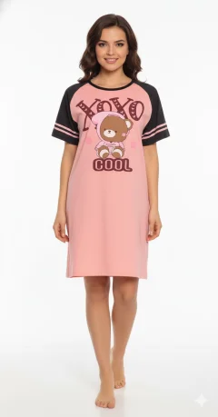 Rochie casual damă cu mânecă scurtă, până la genunchi, imprimeu XOXO, roz