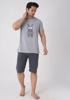 Pijama bărbați Paște, Gri– tricou bumbac 100% și pantaloni 3/4