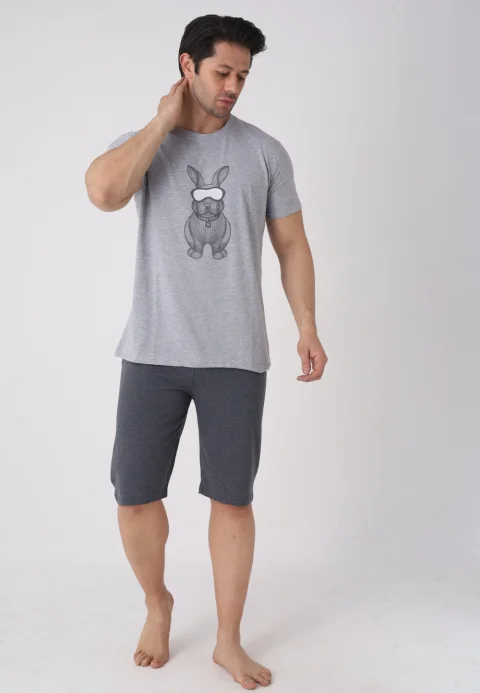 Pijama bărbați Paște, Gri– tricou bumbac 100% și pantaloni 3/4