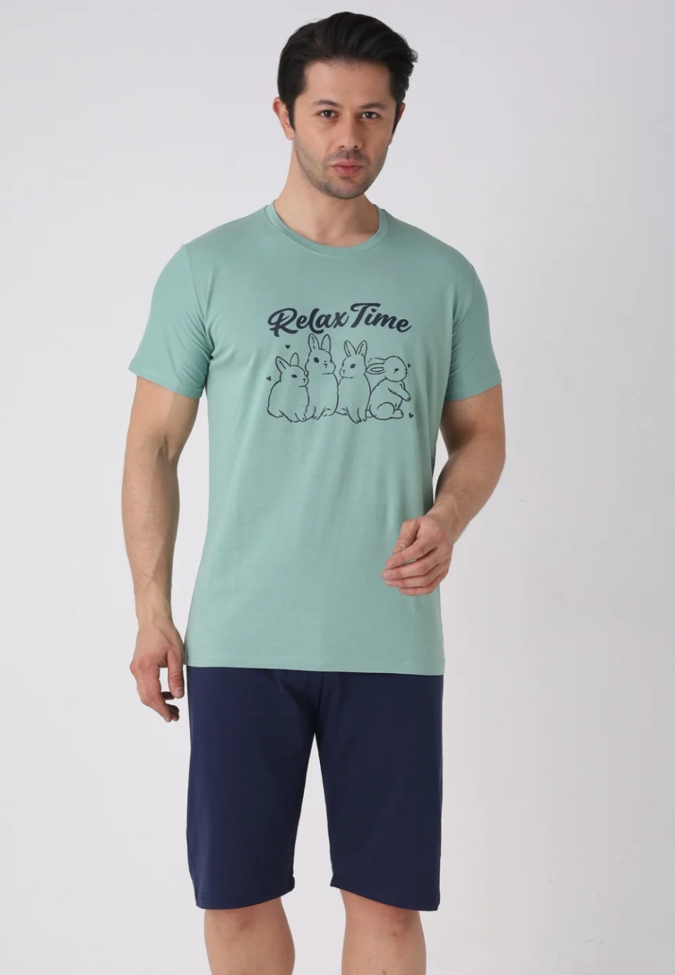 Pijama bărbați Paște, Verde– tricou bumbac 100% și pantaloni 3/4
