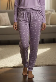 Pantaloni de pijama damă Big Size, mov cu flori