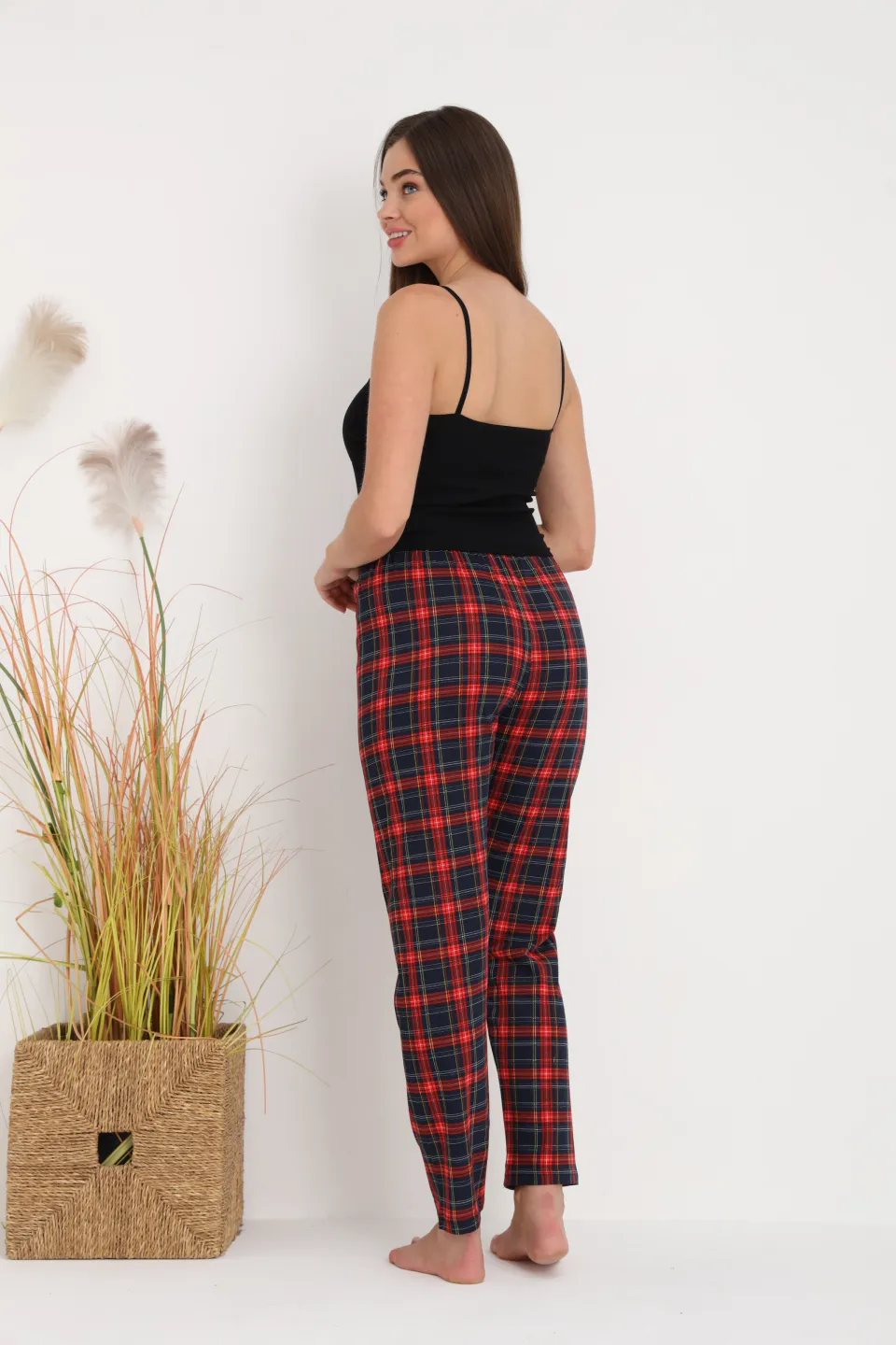 Pantaloni de pijama damă cu carouri roșii