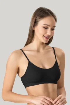 Bustiera dama elastica cu bretele subtiri, material lejer si elastic, culoare negru