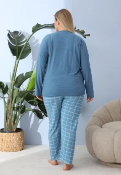 Pijama damă big size albastru închis, imprimeu Pretty Girl, 100% bumbac