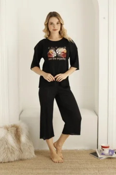 Pijama damă, culoare negru, imprimeu Imperfect