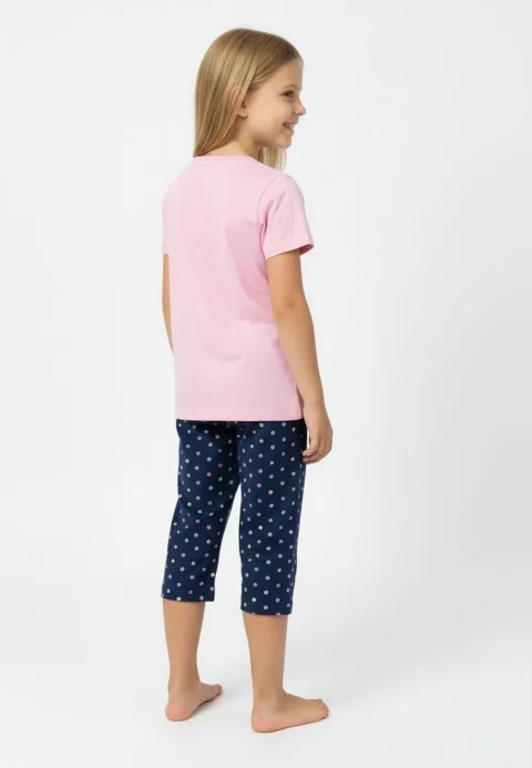 Pijama fete Paște, Roz – tricou bumbac 100% și pantaloni 3/4