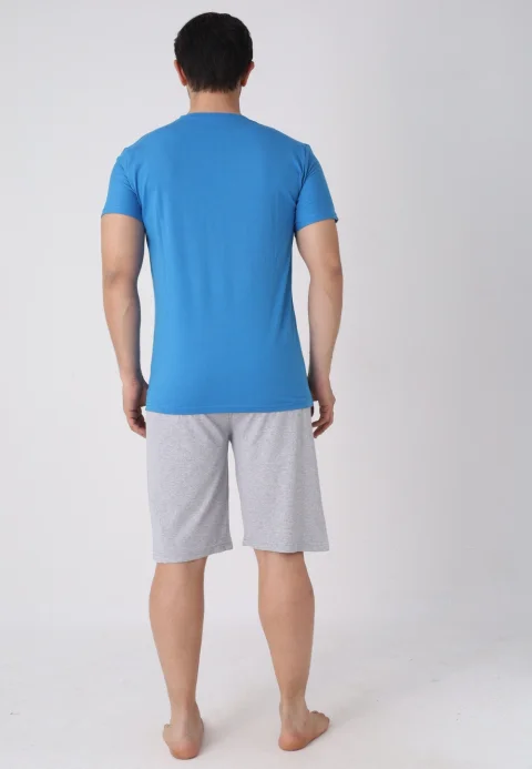 Pijama bărbați Paște, Albastru– tricou bumbac 100% și pantaloni 3/4