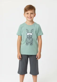 Pijama băieți Paște, verde – tricou bumbac 100% și pantaloni
