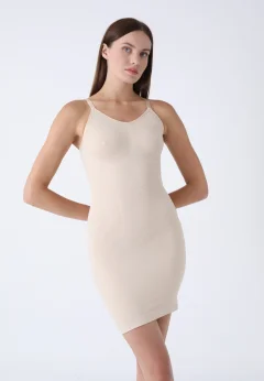 Rochie corset cu bretele reglabile și bandă din silicon – bej