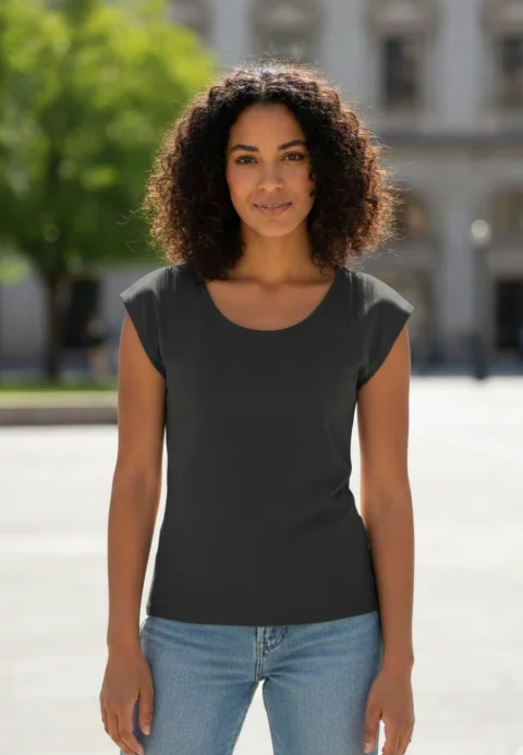 Tricou damă negru din bumbac elastic