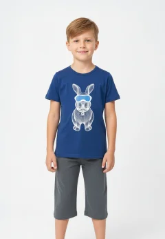 Pijama băieți Paște, albastru – tricou bumbac 100% și pantaloni