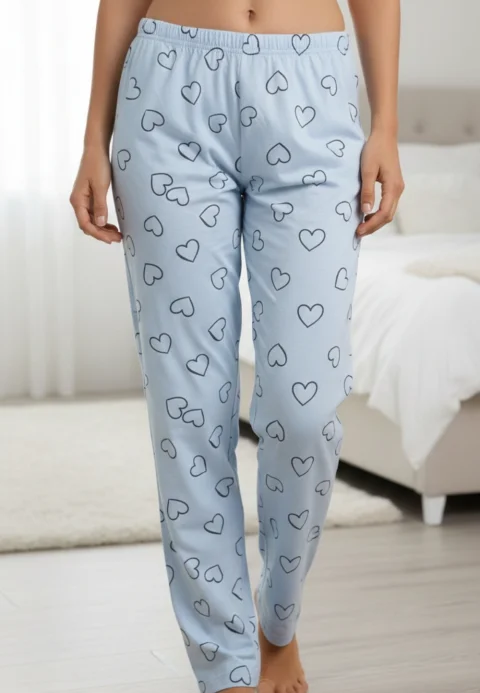 Pantaloni de pijama damă Big Size, turcoaz cu inimi negre