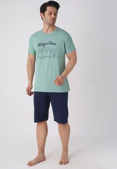 Pijama bărbați Paște, Verde– tricou bumbac 100% și pantaloni 3/4