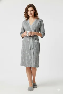 Halat de damă cu buzunare, bumbac 100%, culoare gri