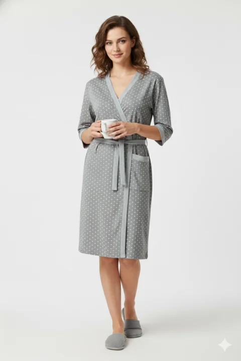 Halat de damă cu buzunare, bumbac 100%, culoare gri