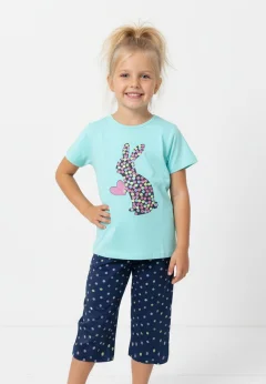 Pijama fete Paște, Verde – tricou bumbac 100% și pantaloni 3/4