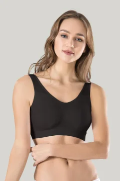 Bustiera dama elastica cu bretele groase, material lejer si elastic, culoare negru